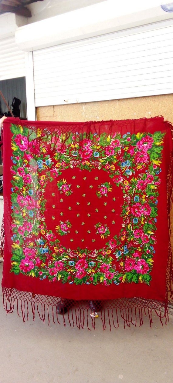 Huge Lovely scarf Soviet Wool Floral russian scar… - image 1