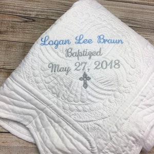 Personalized Baby Blanket Boy Monogrammed Baby Baby Baptism Quilt Monogrammed Quilt for Boys Monogram Blanket christening gift Crucifix