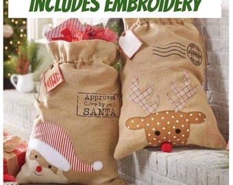 Embroidered Santa Sack Personalized, Christmas Bags Burlap Santa Gift Bag, Reindeer Santa Sack, Christmas Sacks Personalised, Large