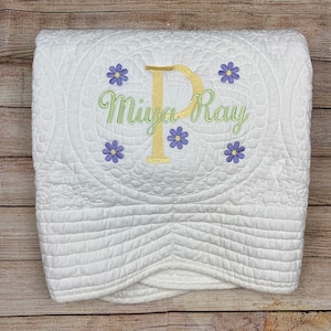 First birthday present girl baby quilt, monogrammed baby blanket, embroidered blanket personalized girl gift soft for toddler girl Crib size