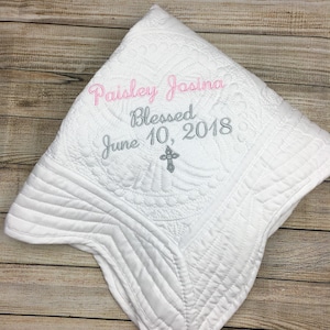 Personalized Baby Blanket Boy, Monogrammed Baby Quilt, Baptism Quilt, Monogrammed Quilt for Boys Monogram Blanket, Baptism Gift, Crucifix