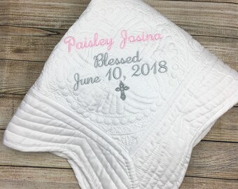 Personalized Baby Blanket Boy, Monogrammed Baby Quilt, Baptism Quilt, Monogrammed Quilt for Boys Monogram Blanket, Baptism Gift, Crucifix