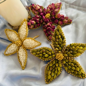 Sofreh aghd rosebud, rice, and cardamom  flowers for wedding,  6 inches set of 3 flowers  for wedding decor