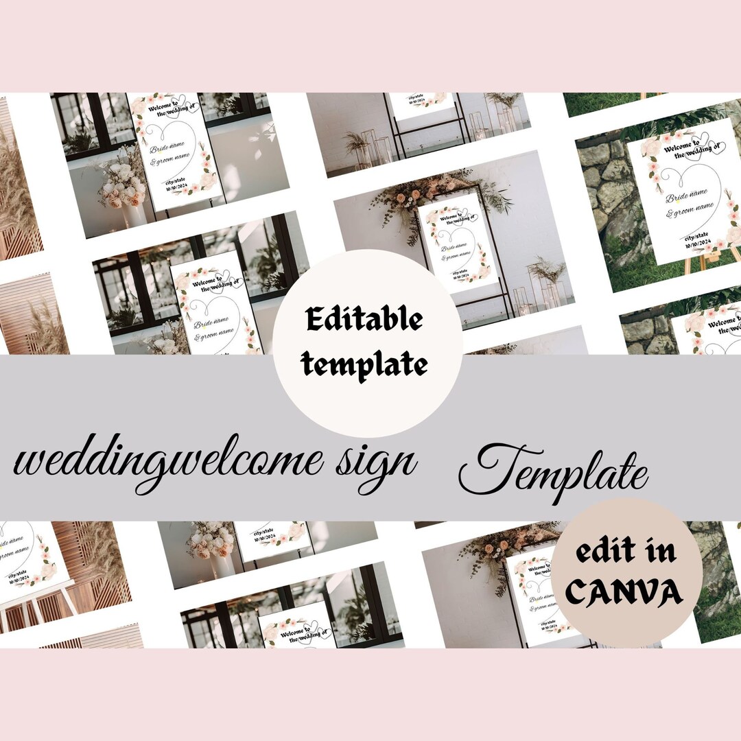Minimal Welcome Sign for Wedding, Modern Wedding Sign Editable Template ...