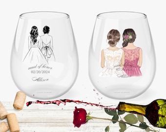 Personalized wine glass for maid of honor, Maid of honor proposal gift, stemless personalized wine glasses,