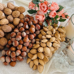 Sofreh aghd hazelnut, almond, and walnut clusters - set of 3