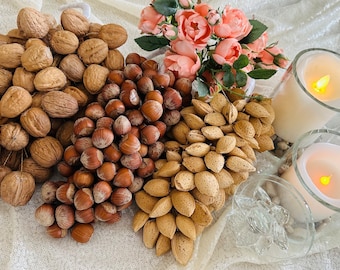 Sofreh aghd hazelnut, almond, and walnut clusters - set of 3