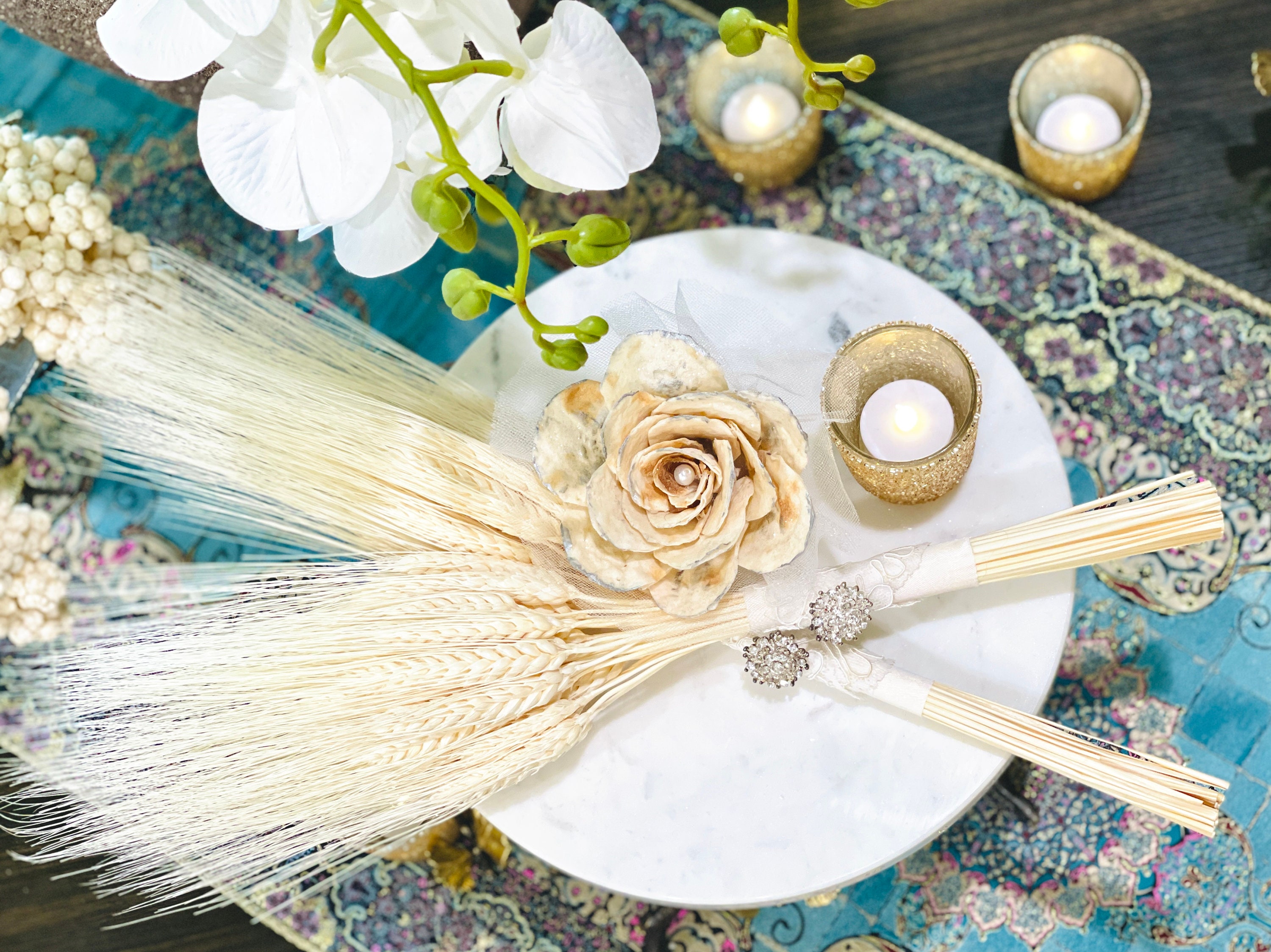 sofreh aghd wheat bundle - Sofre Aghd gandom embellished with lace and brooch - set of 2
