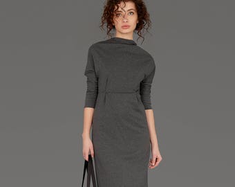 Office Dress, Spring Dress, Minimalist Dress, Classic Dress, Turtleneck Dress, Grey Dress, Sexy Dress, Knee Length Dress, Midi Dress,