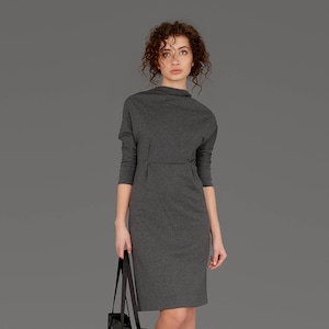 Office Dress, Spring Dress, Minimalist Dress, Classic Dress, Turtleneck Dress, Grey Dress, Sexy Dress, Knee Length Dress, Midi Dress,