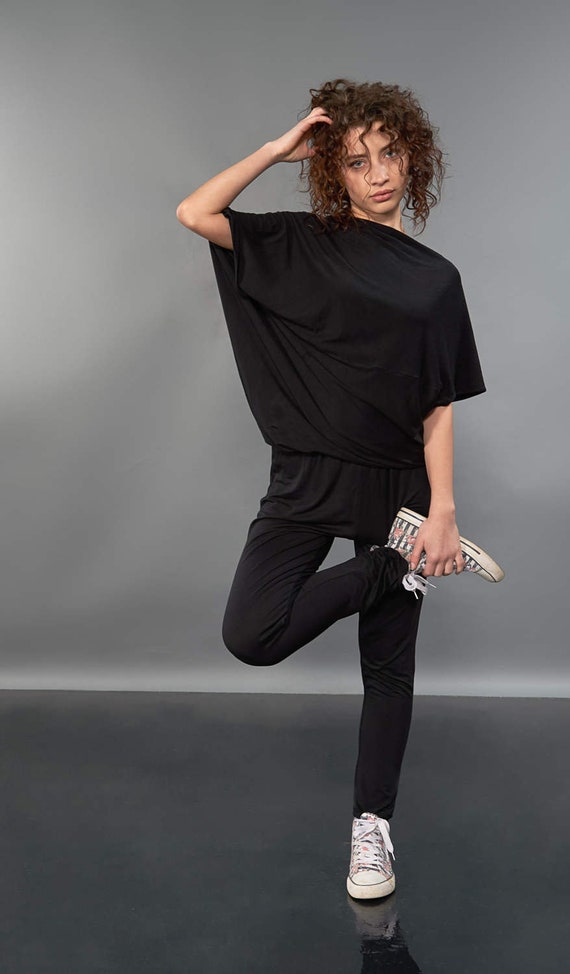 European Womens Loose Jumpsuit Harem Pants Strappy Casual Trousers Overall Black