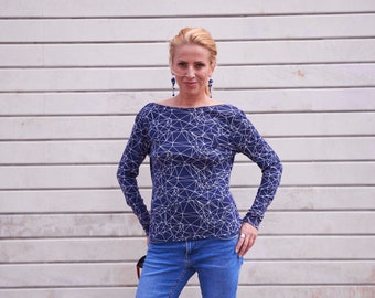 Plus Size Clothing, Blue Tricot Top, Casual Shirt, Open back Top, Blue  Top, Women Shirt, V-shape Tunic, Designers Blouse, Longsleeves top