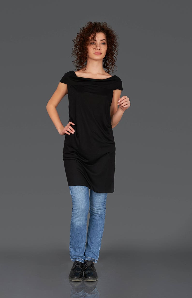 Black Top, Sexy Top, Open Back Top, Cocktail Top, Tunic Top, Plus Size Blouse, Drape Top, Off Shoulder Top, Asymmetric Top, Black Blouse, image 3