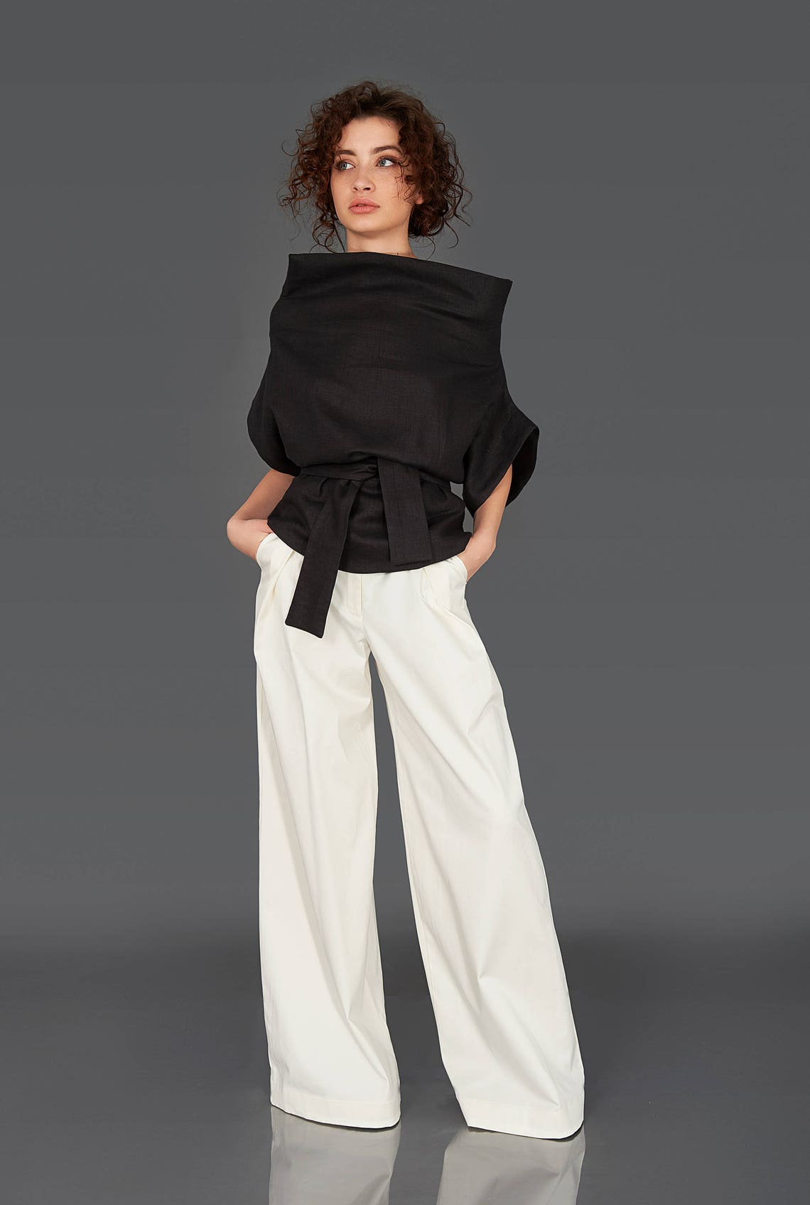 Women Linen Blouse Black Linen Top Plus Size Top Elegant Etsy