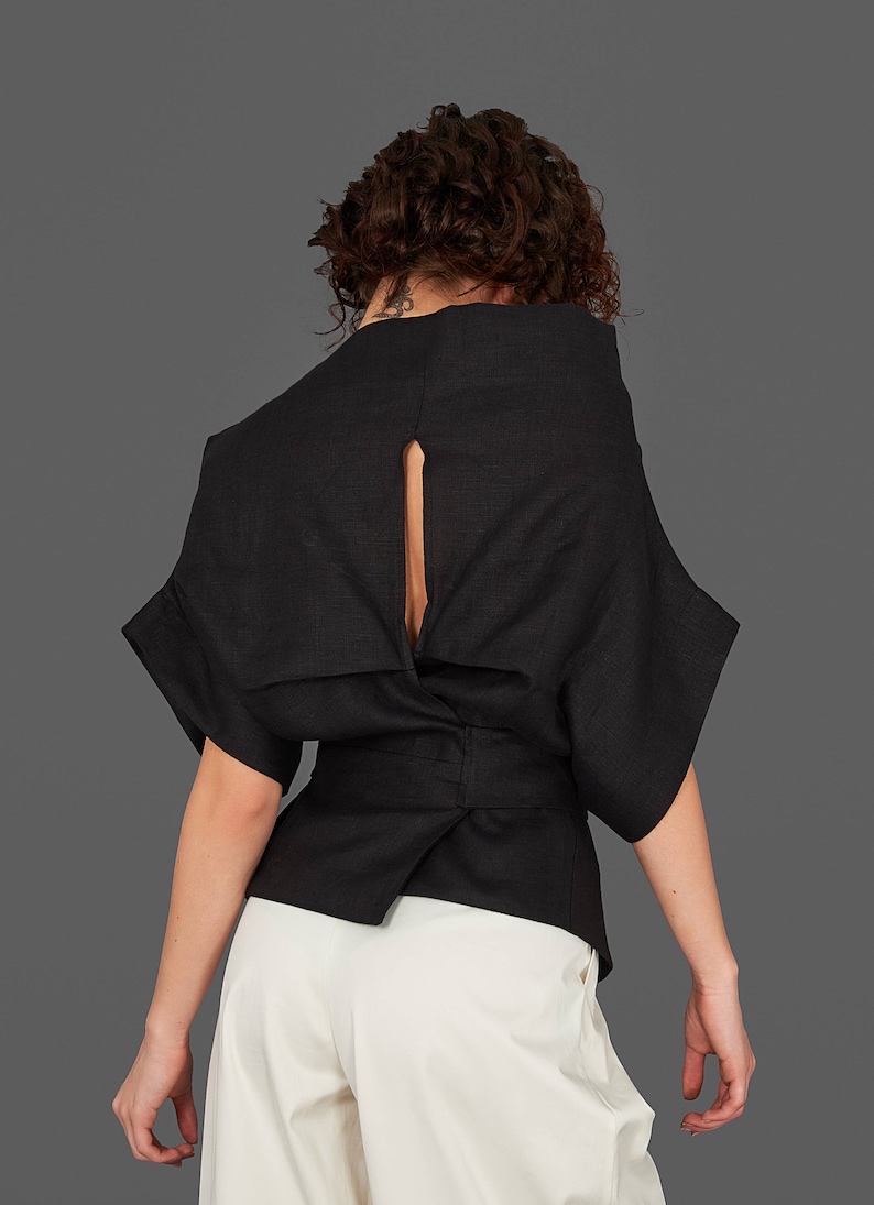 Women Linen Blouse Black Linen Top Plus Size Top Elegant Etsy