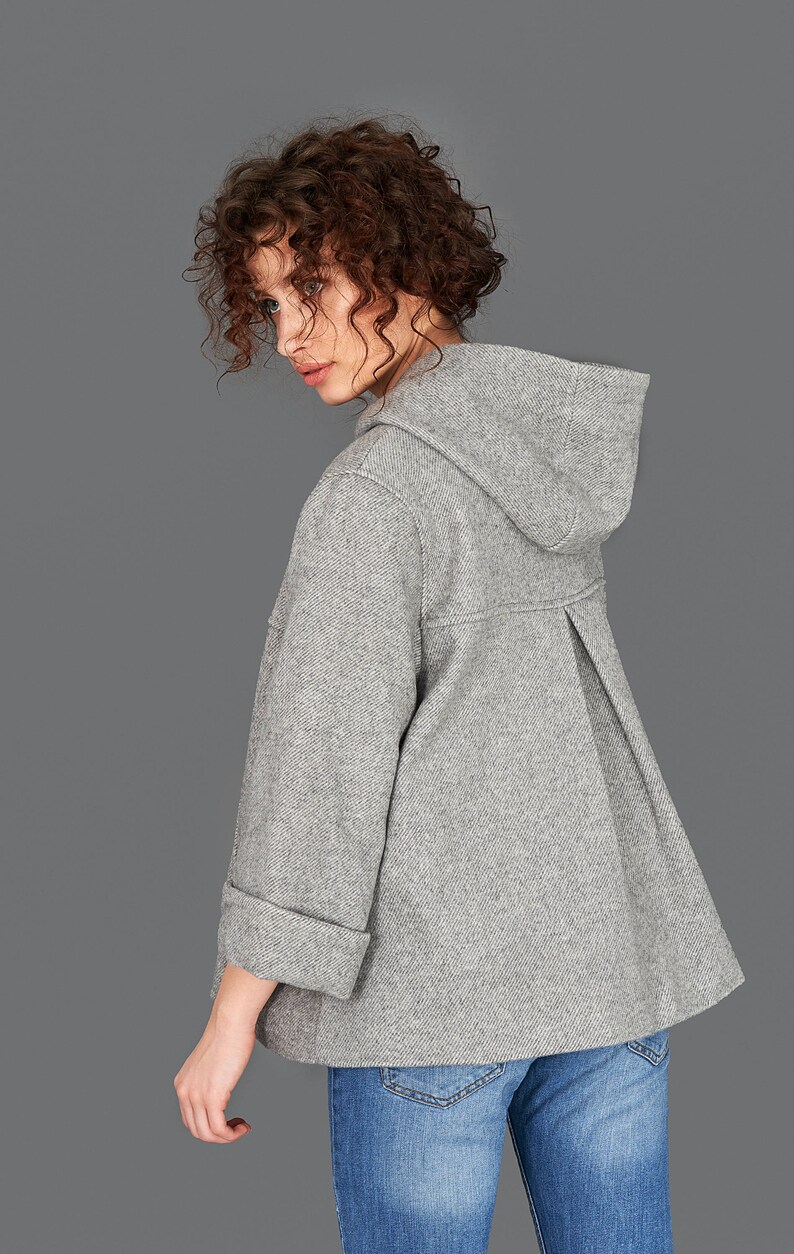 Womens Blazer Winter Jacket Grey Cardigan Hooded Coat Fall Etsy