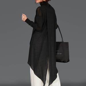 Turtleneck Top, Women Black Pullover, Maxi Sweater, Long Pullover, Long Top, Plus Size Clothing, Black Tunic Top, Sheer Blouse