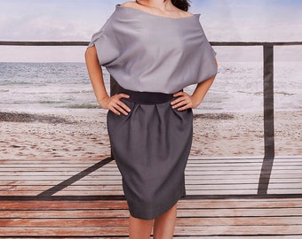 Vestido kimono gris: túnica midi de satén de algodón, estilo bohemio, talla grande