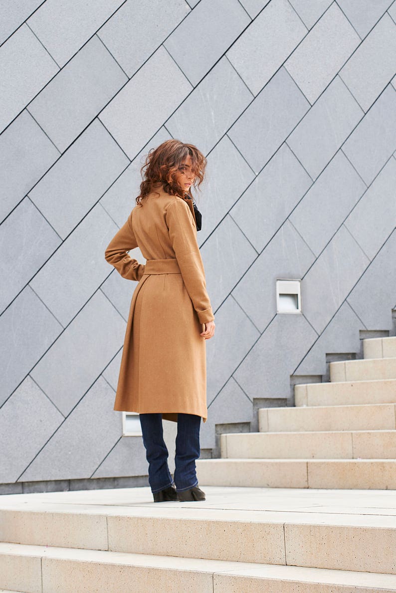 Wool Coat Long Jacket Elegant Coat Winter Coat Blazer Coat Fall Clothing Beige Coat Plus Size Coat Minimalist Jacket Trench Coat