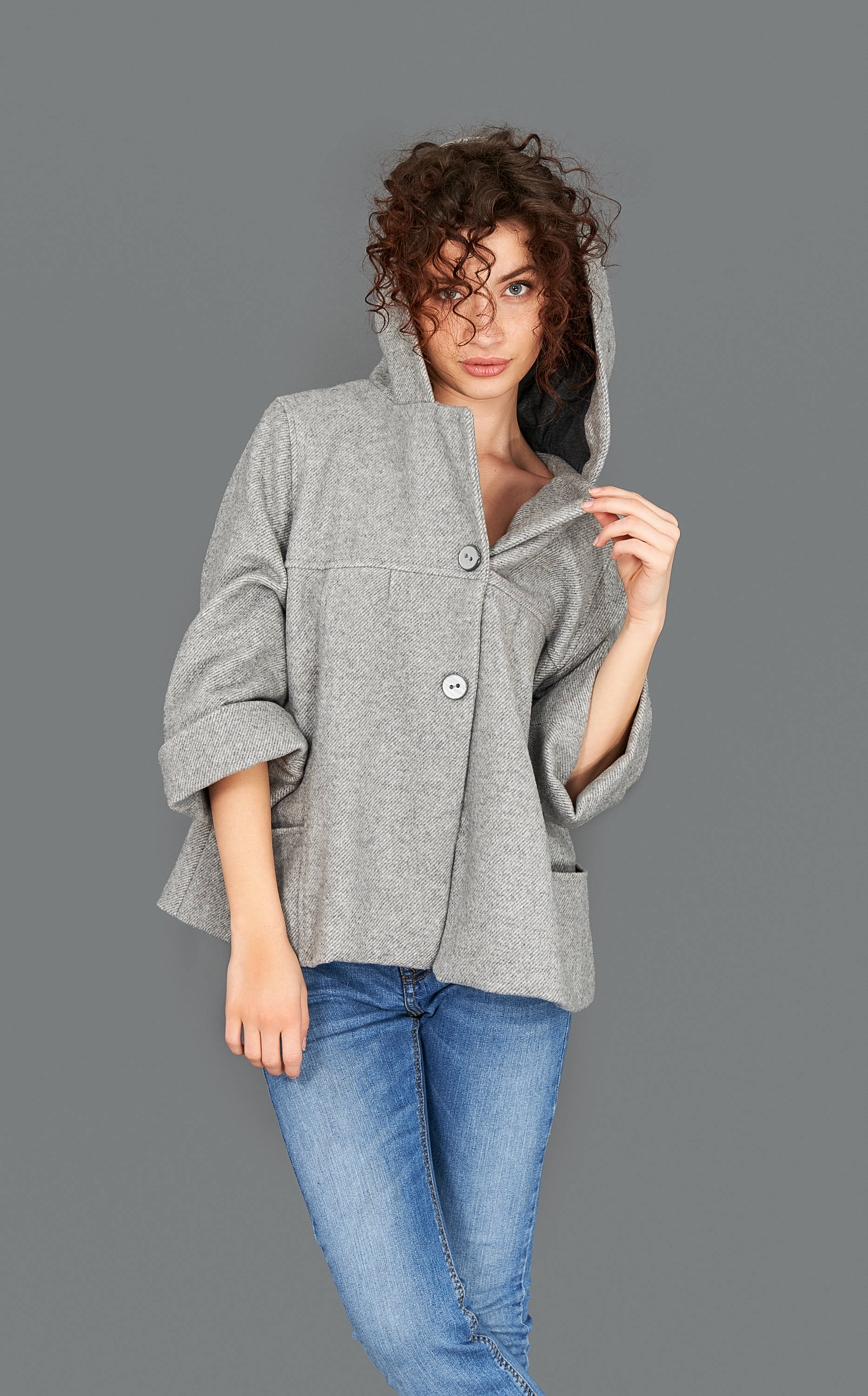 Womens Blazer Winter Jacket Grey Cardigan Hooded Coat Fall Etsy