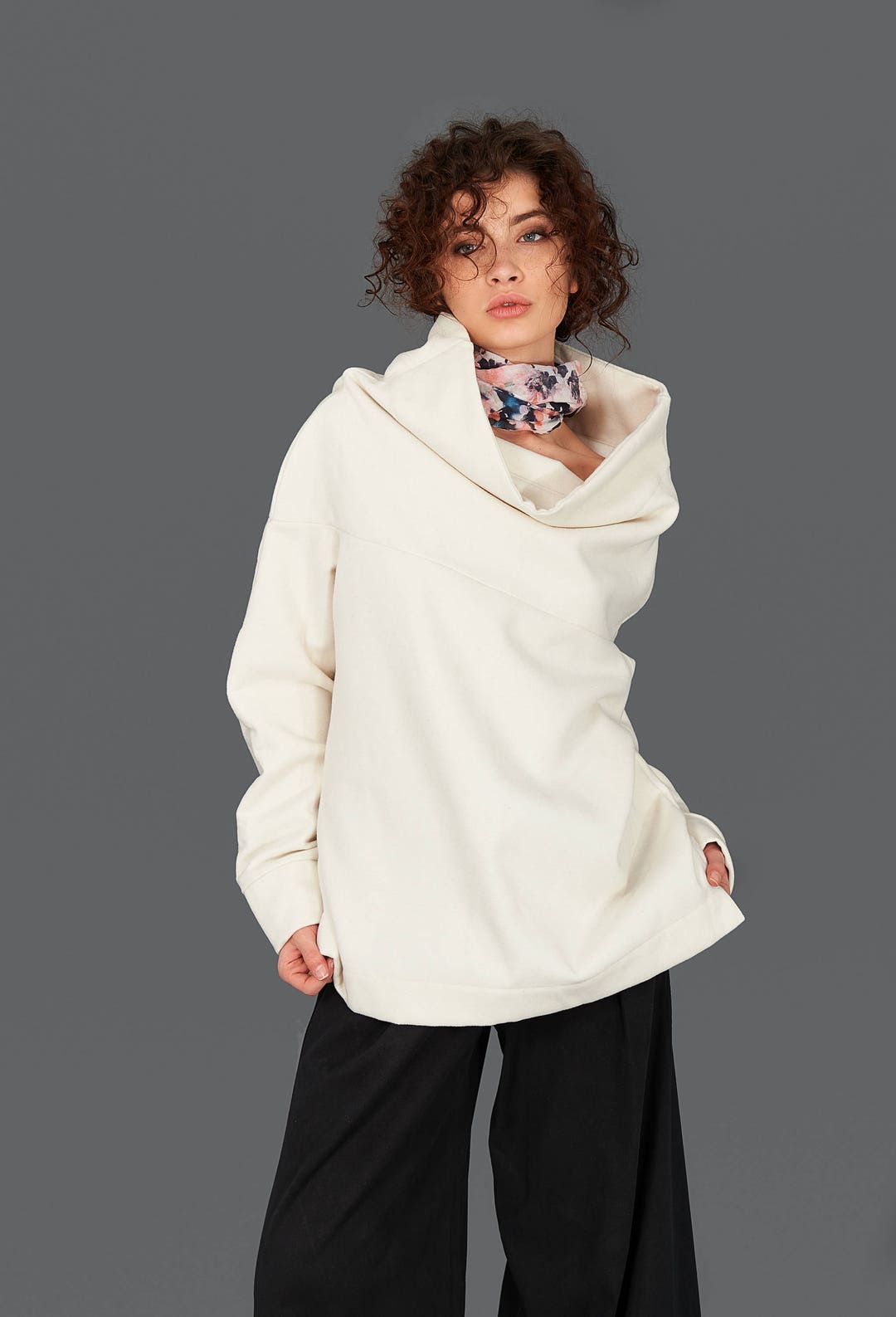 Poncho Sweater White Sweater Plus Size Sweatshirt Wool - Etsy