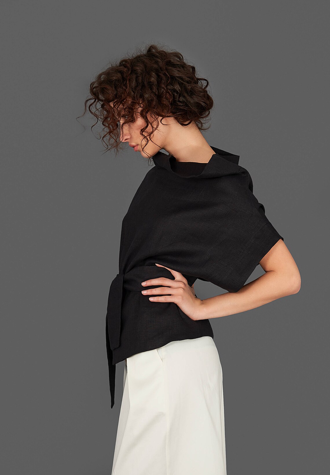 Women Linen Blouse Black Linen Top Plus Size Top Elegant Etsy