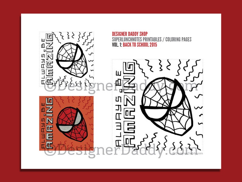 Spider-Man Lunch Note Coloring Page instant download image 3