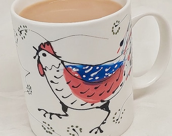 Chicken porcelain mug, Chicken pottery mug, Handmade chicken mug, Chicken stoneware mug