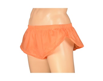 Mens Orange Sprinter Shorts: Australian Made, Full Split Sides