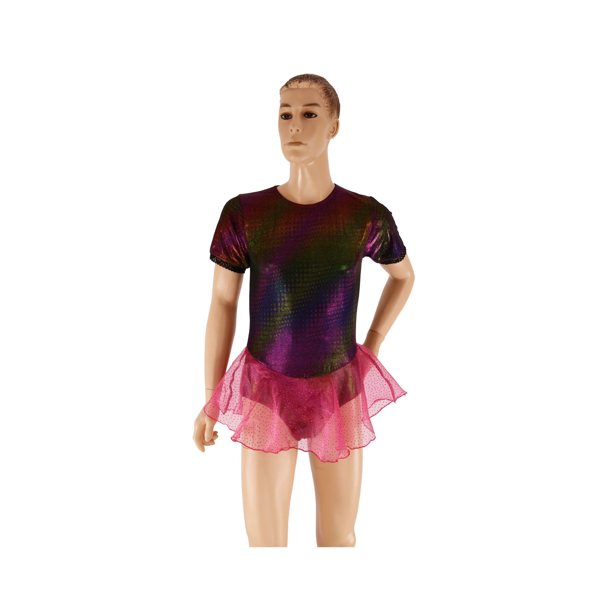 Men's M, Multi Colour Glitter Pink Sparkle Fitted Skirt Leotard Leo ...