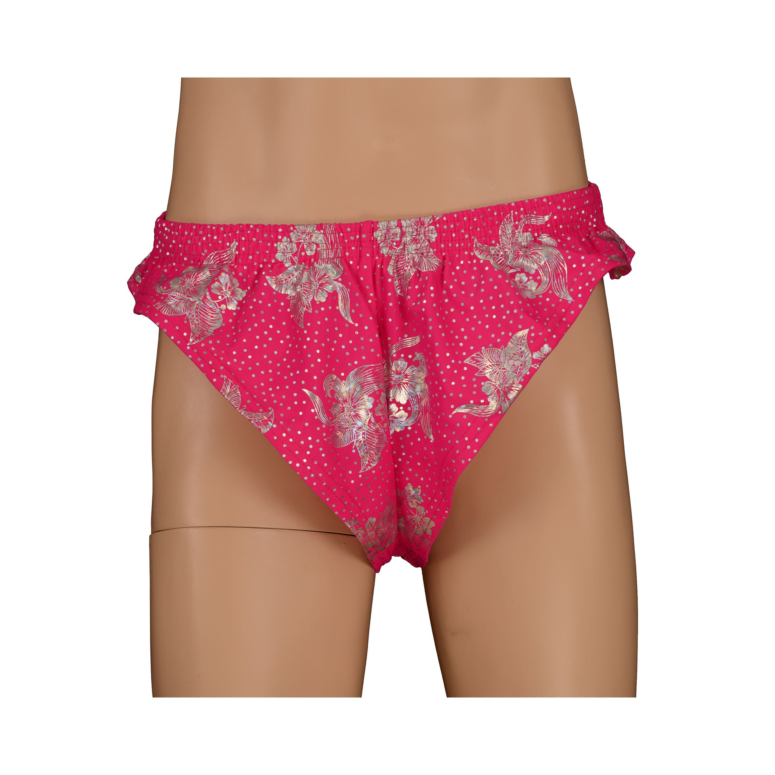 Mens M, Pink Silver Foil Flower Xtreme Shorts, Australian Made, Acro Dance Gym Legs Muscle Sprinter Sports Weightlifting Yoga