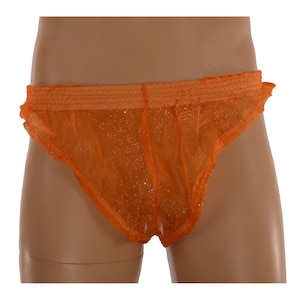 Hommes Transparent Orange Argent Sparkle Nylon Xtreme Shorts, Fabriqué en Australie, Acro Dance Gym Jambes Muscle Sprinter Sports Haltérophilie Yoga