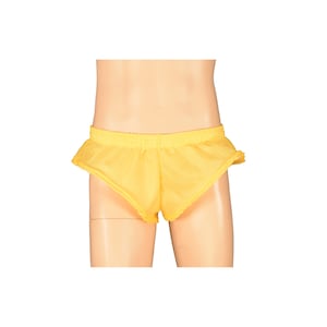 Mens Yellow Polyester Booty Tooty Short Shorts, Australian Made Gym Summer Wear Clothing Pants Muscle Running Sports Track Beach Street Home