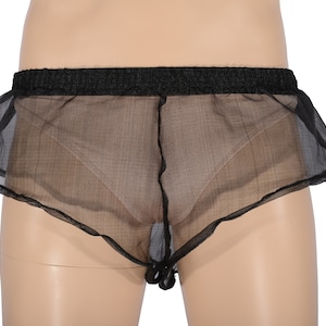 Mens Black Nylon Organza See Through Booty Shorts - Australian Made
