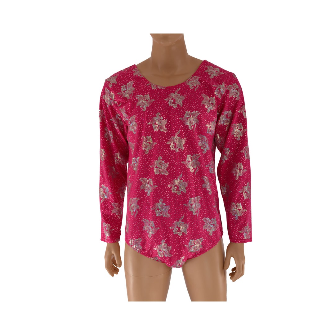 Men s XXL Pink Leotard Silver Foil Flower Acro Dance Australian Made 