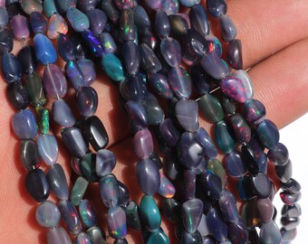 Black Ethiopian Welo Opal Smooth Tumble Beads, Ethiopian Opal Beads, Welo Opal Nugget Beads, 5mm To 10mm Approx, 16 Inches Strand,