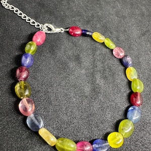 Bracciale con perline ovali in vetro zaffiro multicolore (4x6, 5x7 mm) – Bracciale con chiusura regolabile e pietre preziose