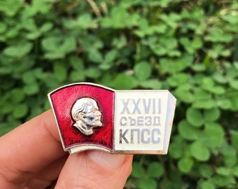 Lenin Pin Socialist Leader Pin Vintage Russian Collectible Socialism Leader Pin Soviet Badge USSR Pin 27th Congress CPSU Communism Party