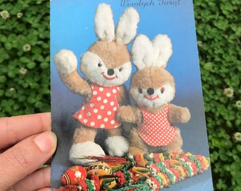 Easter Card Vintage Postcard Polish Happy Easter Bunnies Post Card Rare Greeting Card Collectible Postcard Vintage postcard  Poland