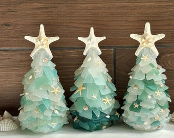 Genuine Sea Glass Beach Glass Christmas Tree Nautical Coastal Decor Upcycled Glass