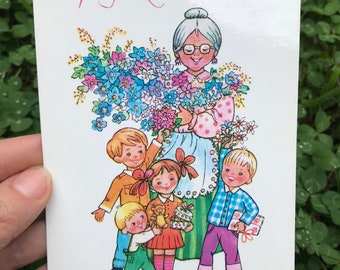 Vintage Card Happy Birthday Mother's day Women's Day Women Holiday Greeting Card for Mom Grandma & Kids Grandchildren