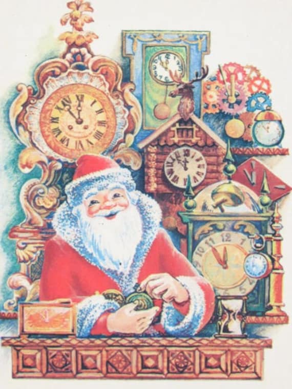 Vintage USSR Christmas Postcard, Father Frost & Clocks, 1986 - Etsy