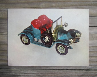Vintagevykort Gammalt fordonskort Tillverkat i Polen Unikt samlarvykort Hälsningskort Gammaldags Renault-bil Present till bilsamlare