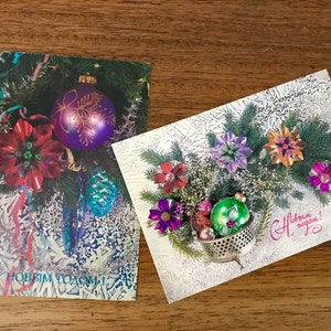 Kerstkaart Russische Nieuwjaarskaart Vintage Aluminium Kerst Nieuwjaarskaart met Postzegel Russische Sovjet Verzamelbare USSR Ansichtkaart