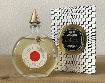 Guerlain Shalimar Eau De Cologne Veritable Round Bottle 1.7 Oz 50 ml Full Bottle in Box Vintage 1970s French Parfum Perfume Gift Collectors