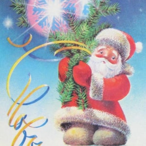 Cartolina di Natale ucraina vintage Babbo Natale Padre gelo Cartolina postale Cartolina di Capodanno URSS Biglietto di auguri da collezione sovietico Regalo unico