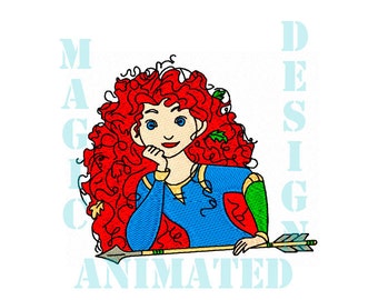 Valiente princesa Merida diseño de bordado de la máquina en 3 tamaños---instantánea descargar---