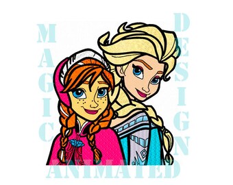 Ana y Elsa congelado bordado diseño de la máquina en 4 tamaños---descarga inmediata---