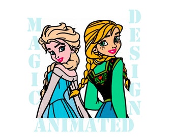 Ana y Elsa congelado bordado diseño de la máquina en 4 tamaños---descarga inmediata---