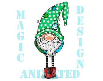 Elf Claus Green Machine Embroidery Design en 4 tamaños ---Instant descargar---